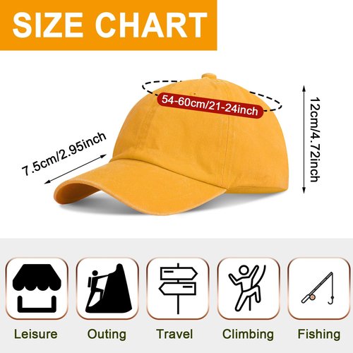 Geyoga 7 Pieces Unisex Vintage Washed Distressed Baseball Hat Baseball Cap Twill Adjustable Hat(Yellow, Pink, Blue, Orange, Purple, Rose Red, Sky Blue)