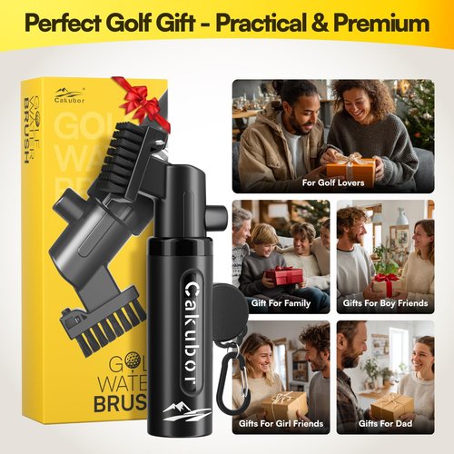 Cakubor Pro Golf Club Cleaner: 4oz Water Bottle with Groove Cleaner, Heavy-Duty Retainer Clip, Large Nylon Bristles for Deep Clean, Ergonomic Button Design, Essential Golf Accessories & Gifts for Men