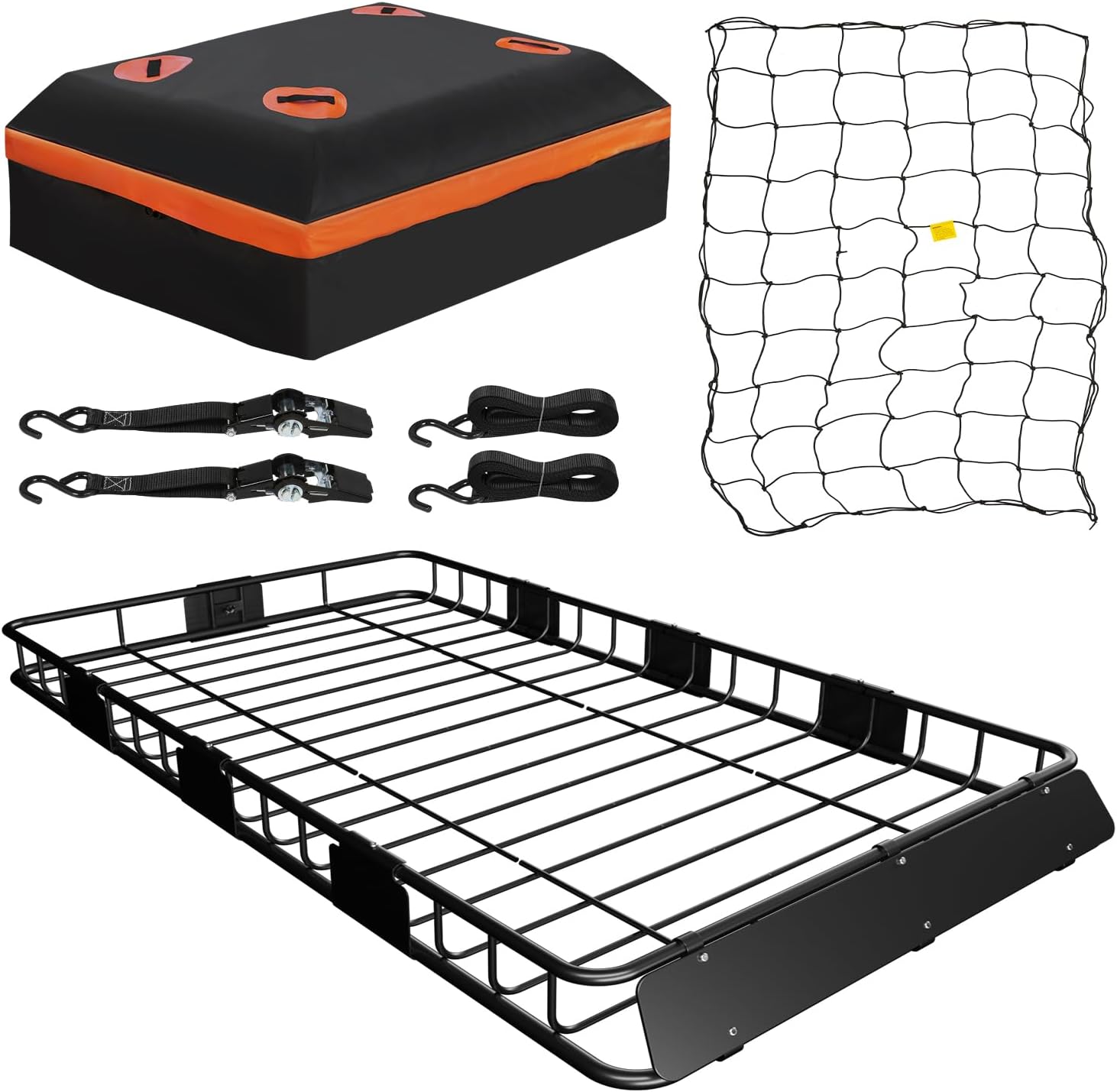 WEIZE Roof Rack Carrier Basket - Large 64" x 39" x 5" with Waterproof Bag & Cargo Net | Ideal for SUVs & Trucks
