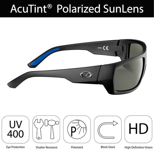 Flying Fisherman Wrap Around Polarized Sunglasses, Matte Black Frame/Smoke Lens, Medium