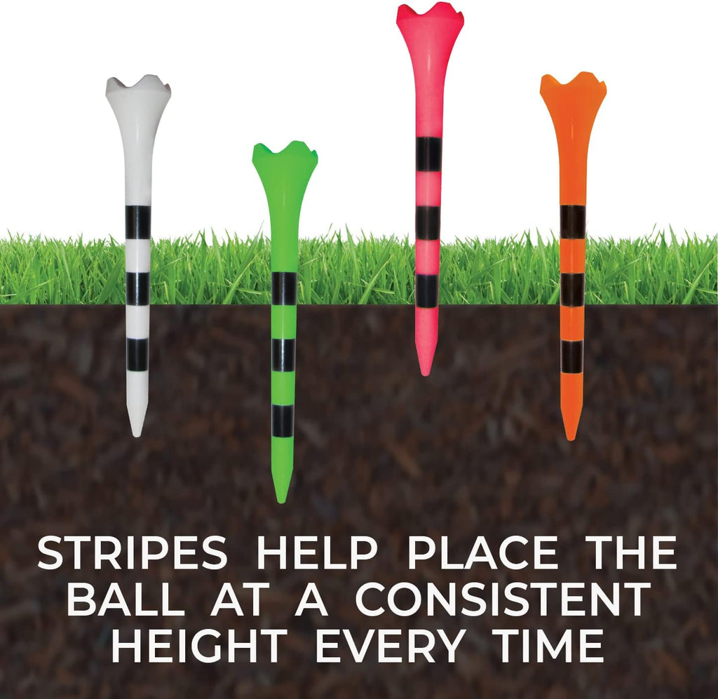 Pride Golf Tee - Performance Plastic Golf Tees | 100 Count, 2-3/4 Inch - White with Striped Design