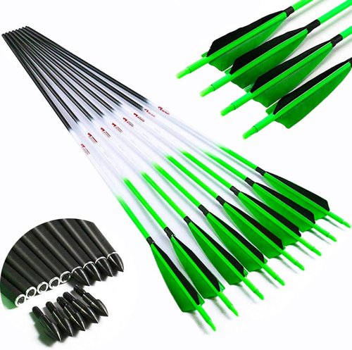 Linkboy Archery Carbon Arrows Hunting Practice Target Arrows Fluorescent with Removable Tip for Compound Recurve Long Bows, Spine 250 300 340 400 500 600 700 800, Pack of 6/12PCS