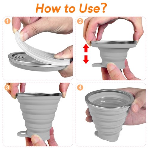 Meanhoo 4-Pack Collapsible Silicone Cups with Lids, 9.22oz Portable Travel Drinking Cup with Stainless Steel Rim, 0.59" Thin Foldable Design for Theme Parks, Hiking, and Daily Use