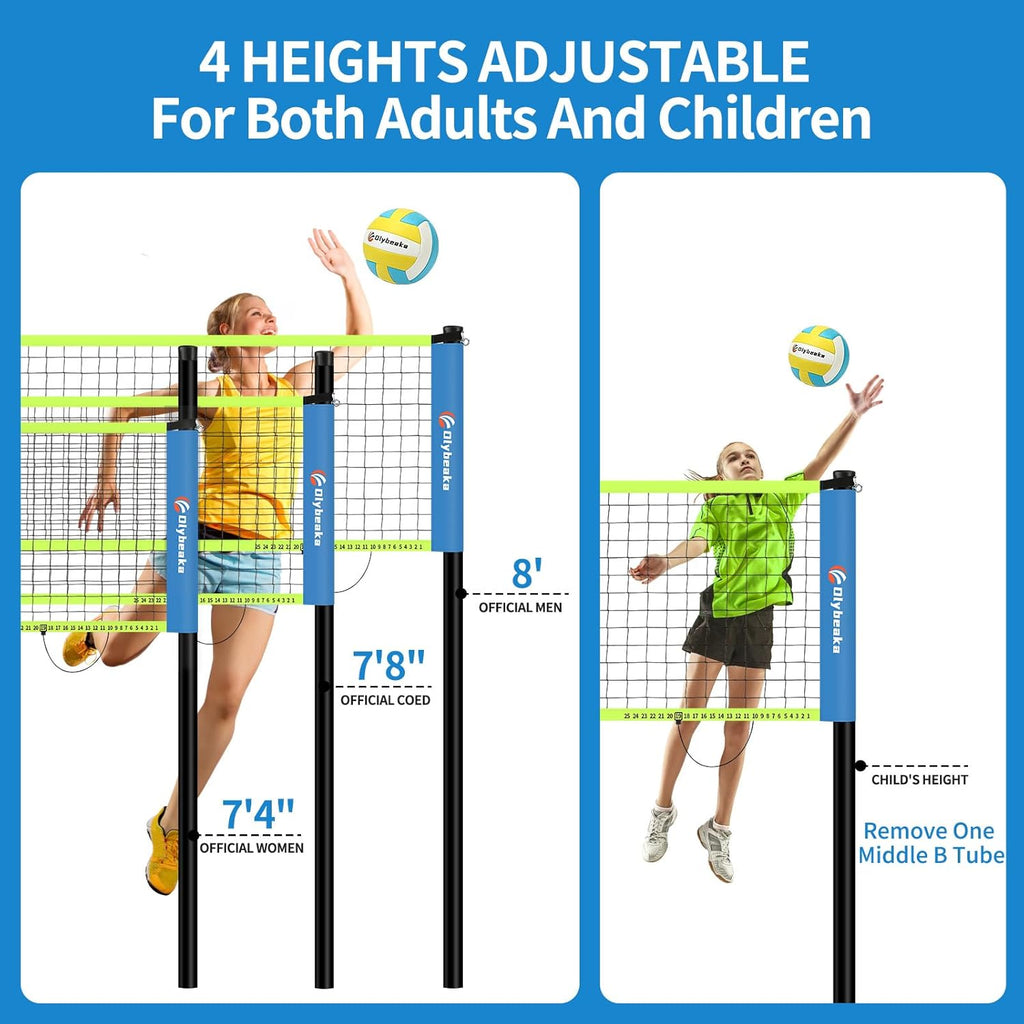 Skiennix Portable Outdoor Volleyball Net Set - Adjustable Poles, Soft PU Volleyball & Pump, Carry Bag