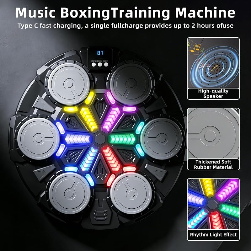 Bluetooth Wall-Mounted Boxing Machine with Lights and Gloves for Kids & Adults