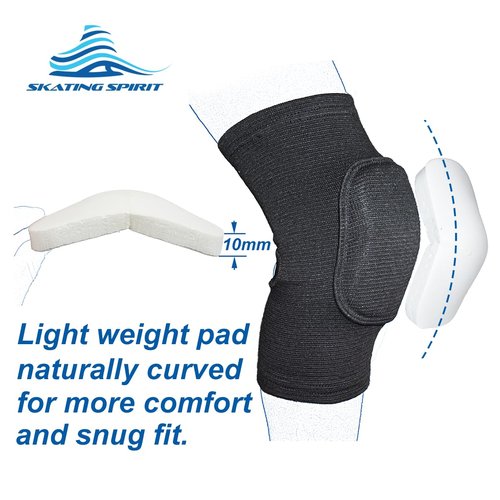 SkatingSpirit Soft Knee Pads Elbow Pads (1 pair) For Dancing Figure Skating Gymnastic, Youth Adult Anti-slip Anti-collision Curved Padding Open Kneepit (L)
