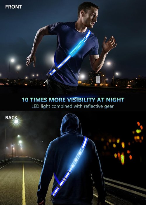 Fokia Kunbio LED Reflective Belt - Night Safety Gear for Runners & Walkers | Light-Up Design