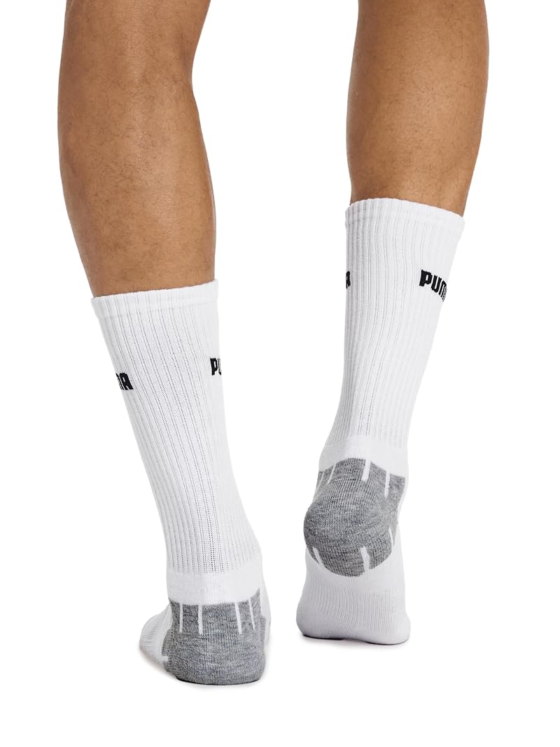 PUMA Men's Crew Socks (6-Pack) White 13-15 - Cushioned, Arch Support, Seamless Toe