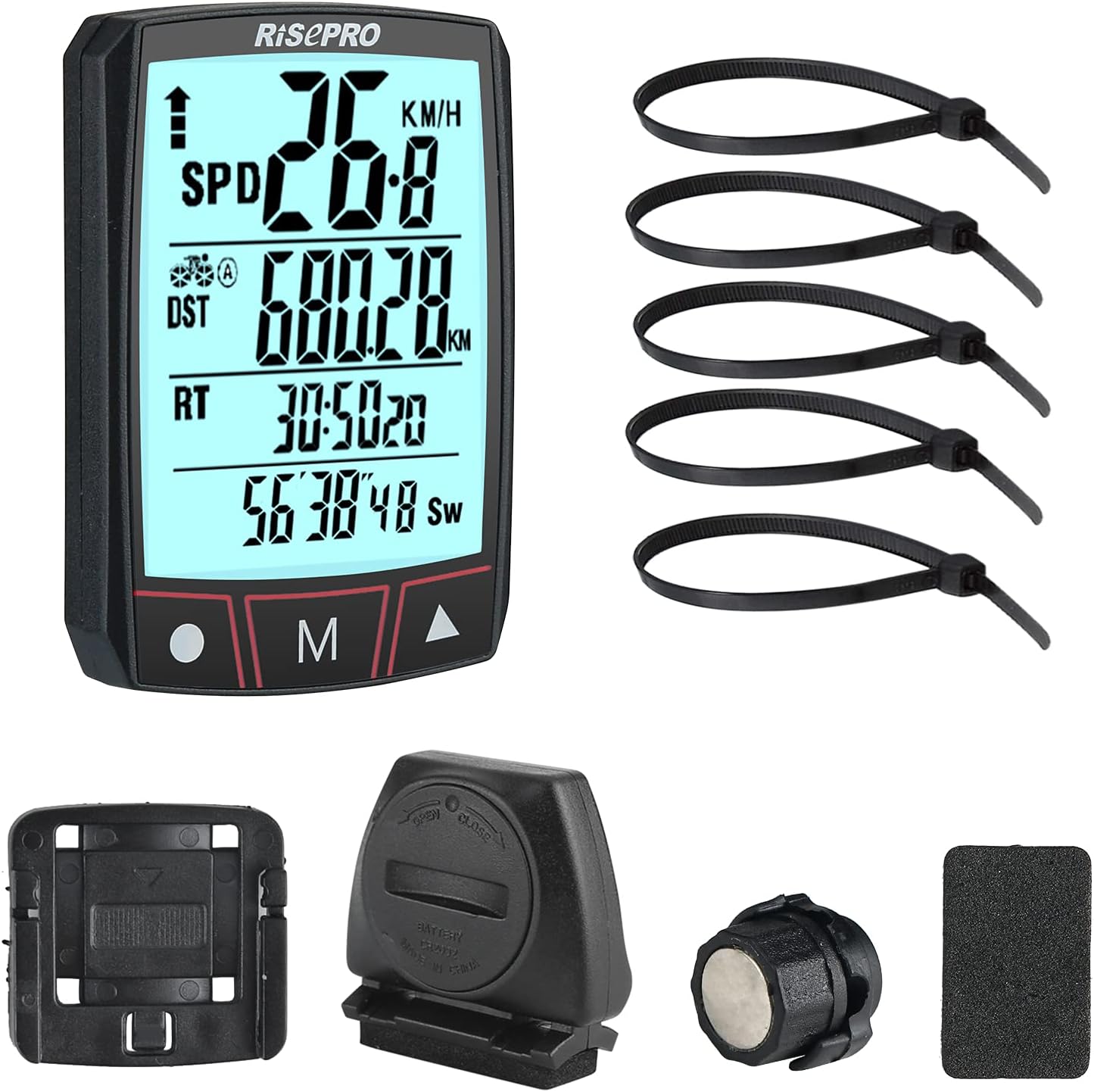 RISEPRO Wireless Bike Computer - Waterproof Touchscreen Speedometer & Odometer | Multi-Function LCD Display