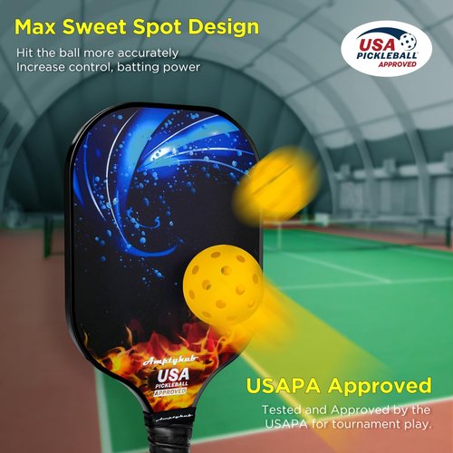 Carbon Fiber Surface Pickleball Paddles Set of 2, 2023 USAPA Approved, Polypropylene Honeycomb Core, Anti-Slip Sweat-Absorbing Grip, 2 Paddles, 2 Indoor Pickleball & 2 Outdoor Pickleball, 1 Carry Bag