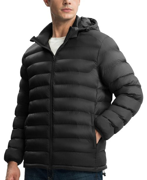 Gopune Men's Lightweight Puffer Jacket Detachable Hooded Water Resistant Puffy Winter Down Jackets for Snow Ski Travel,Black 3XL