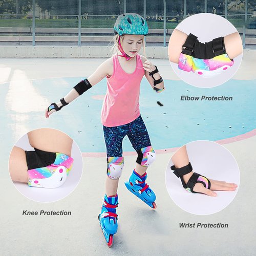 Knee Pads for Kids Elbow Padds Wrist Guards with Drastring Bag Adjustable Protective Gear Set for Girls Boys 3-8 Years Roller Skating Bike