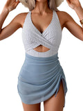 B2prity Women's Mesh One-Piece Swimdress - Tummy Control V-Neck Cutout Bathing Suit