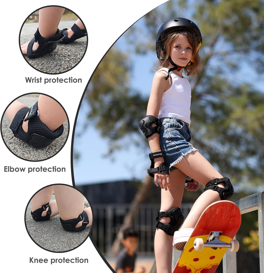 BOSONER Kids Knee & Elbow Pad Set - Protective Gear for Roller Skating, BMX, and Scooter Riding