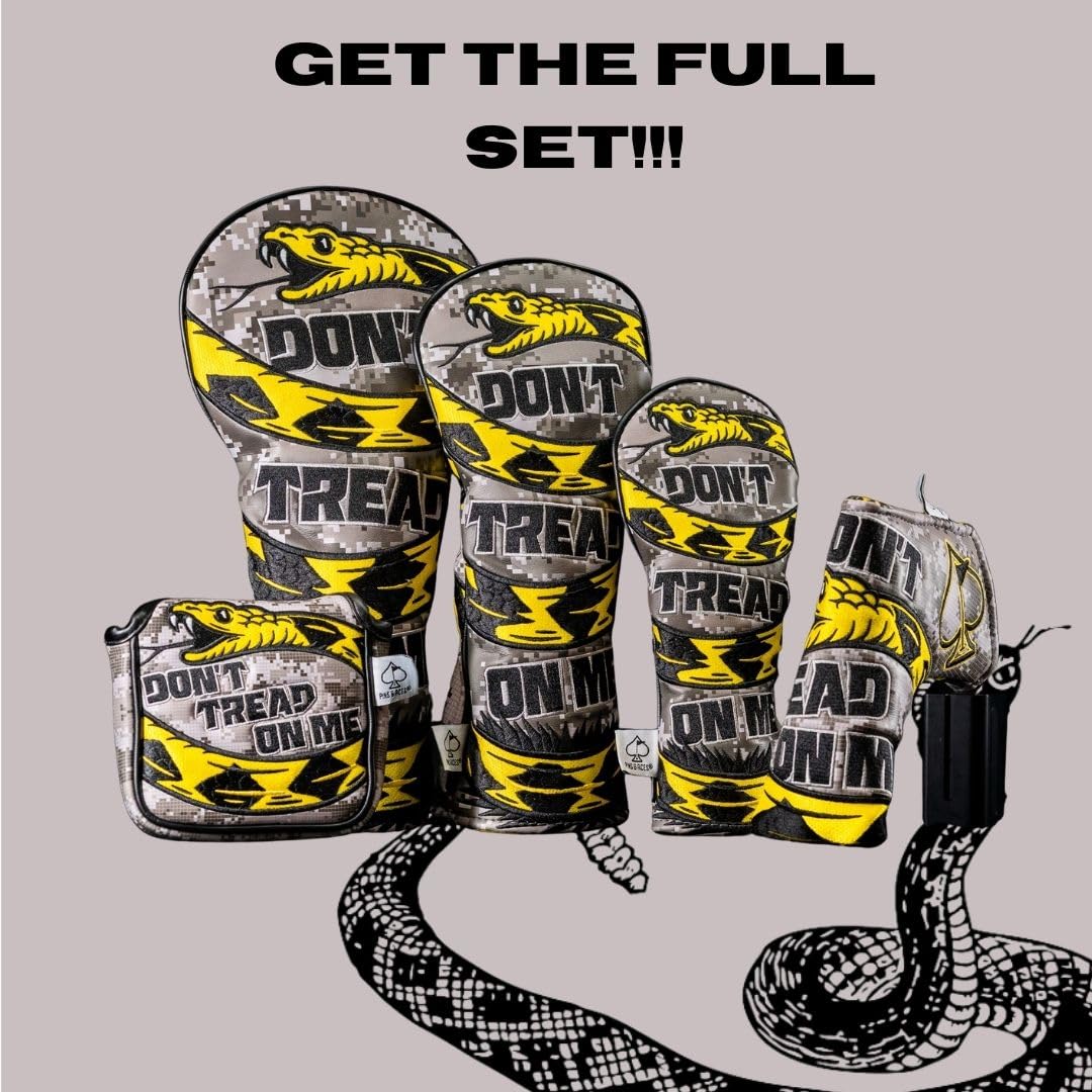 Pins & Aces Golf Co. Don’t Tread On Me Premium Fairway Headcover - Quality Leather, Hand-Made Golf Wood Head Cover - Style Customize Your Bag - Tour Inspired, American, Patriotic Classic Design