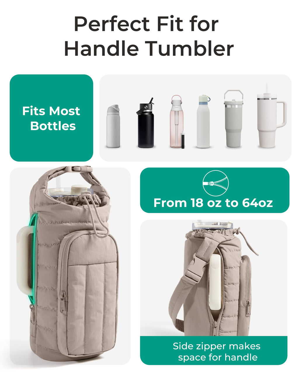 BAGSMART Water Bottle Holder Bag with Strap, 40/32 oz Crossbody Bag Gym Accessories, Sling Purses for Women, Charcoal