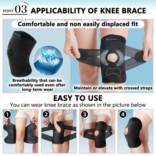 Mjajcnnae Knee Brace for Women & Men, Knee Brace for Knee Pain, Meniscus Tear, Adjustable Knee Support with Side Spring Stabilizers for Meniscus Tear, Arthritis, f(Large)-0321