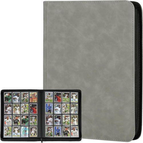GERMUN Trading Card Binder - 16 Pocket Premium Card Holder for 1000+ Cards | Marble Grey Double-Sided Album