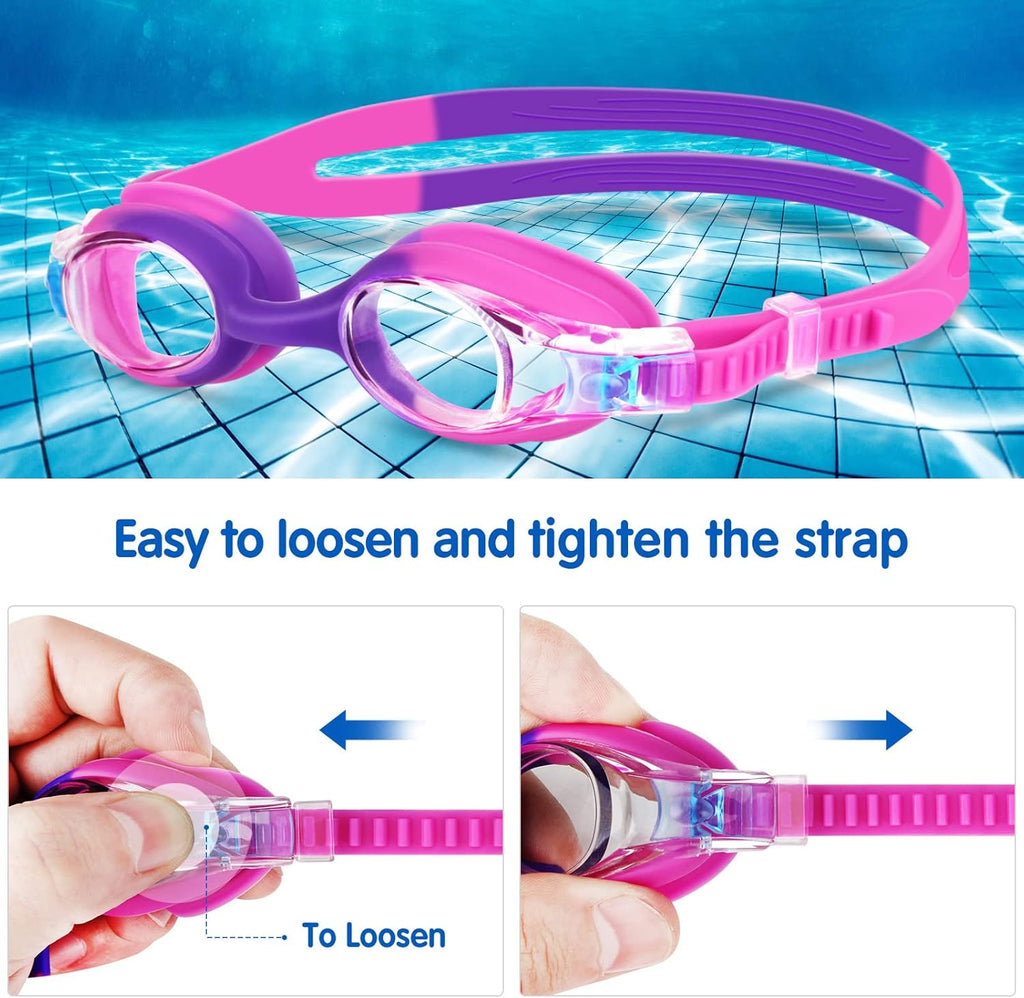 Starweh Kids Swim Goggles - Anti-Fog, No Leak Design for Ages 6-14 | Soft Silicone, Wide View - Blue, Purple & Pink (2 Pack)