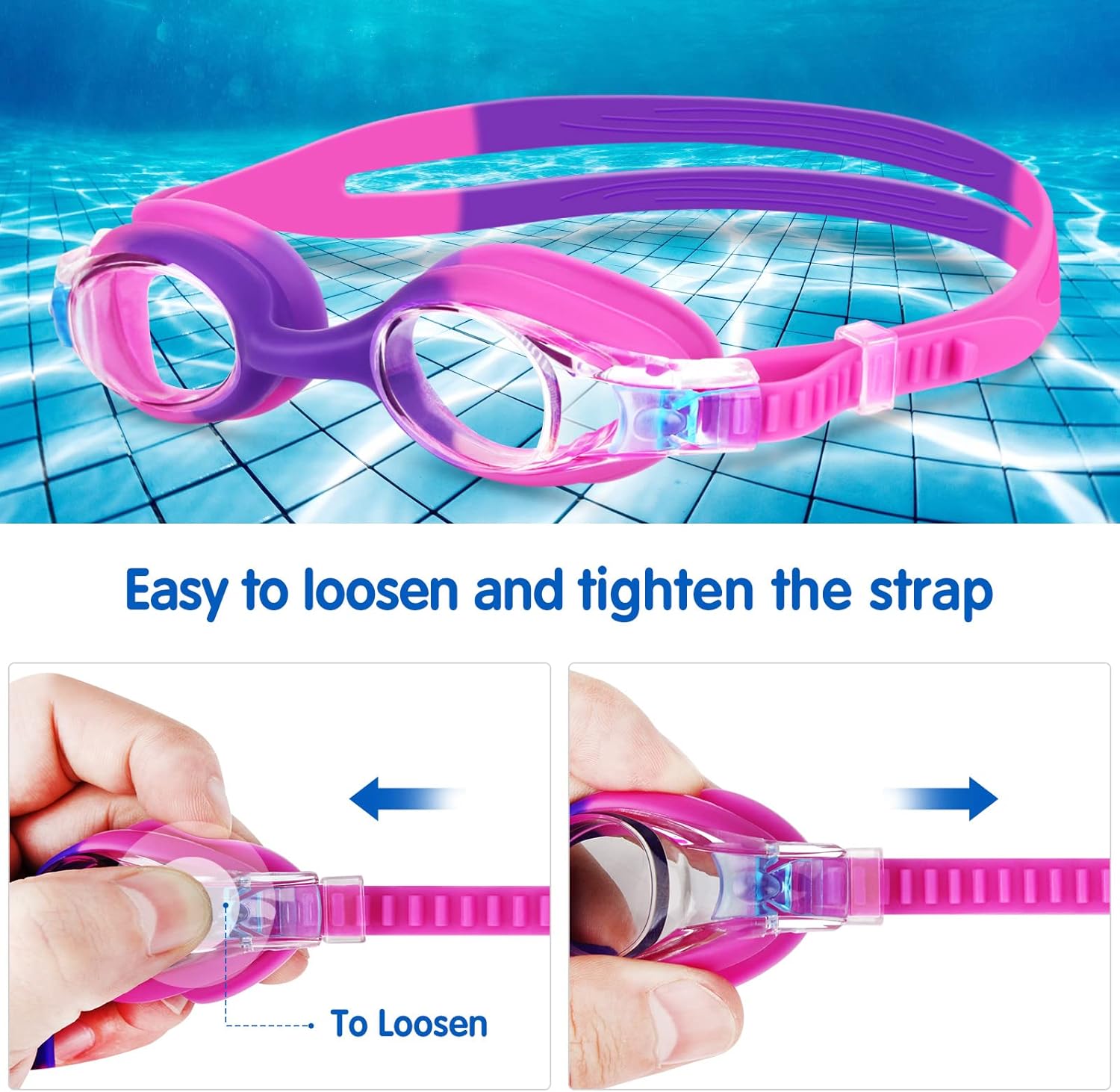 Starweh Kids Swim Goggles - Anti-Fog, No Leak Design for Ages 6-14 | Soft Silicone, Wide View - Blue, Purple & Pink (2 Pack)