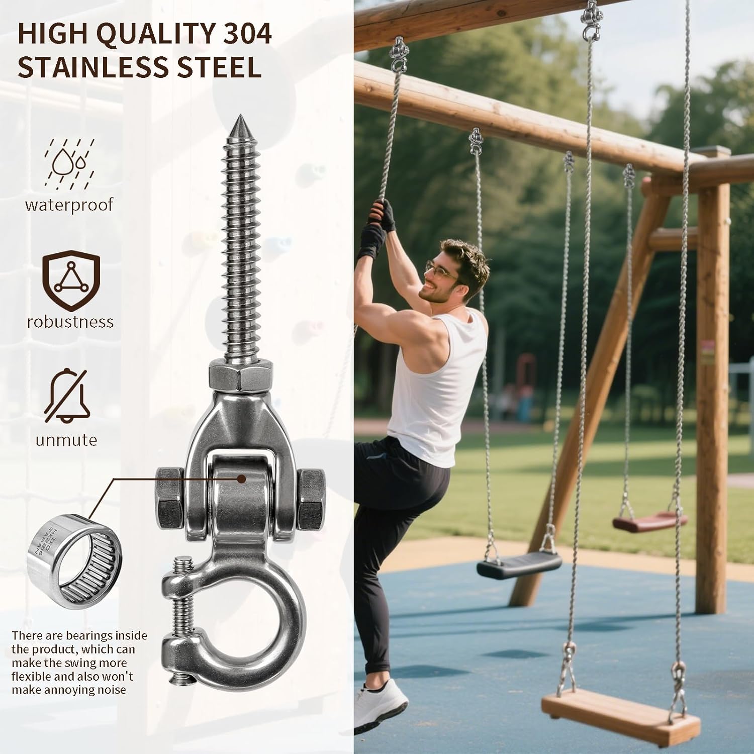 Skiennix Heavy Duty Swing Hangers - 1000LB Capacity Stainless Steel Hardware | 2 Pack for Porch & Playground