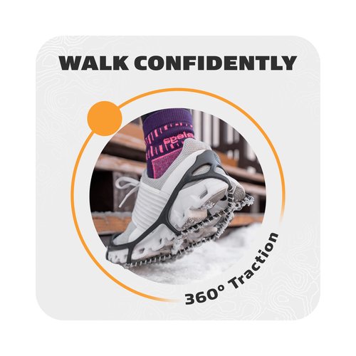 Yaktrax Walk Plus Traction Cleats for Ice and Snow, 360° Steel Coil Grip for All-Direction Traction, Flexible Cold-Resistant Upper, Easy On/Off with Heel Tab, Includes Carry Bag & Carabiner, Small