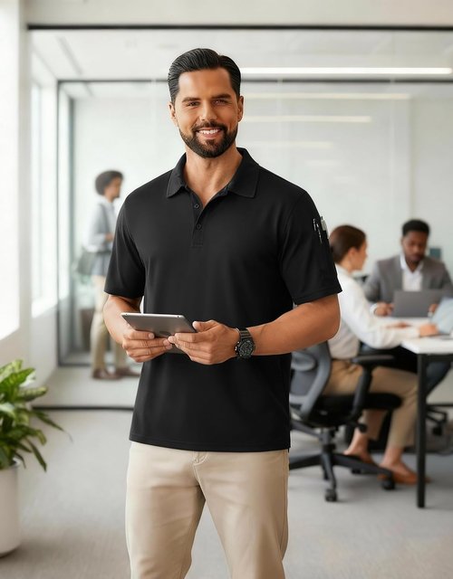 COOFANDY Men's Quick-Dry Polo Shirt - Short Sleeve Tactical Golf Shirt with Pen Pocket