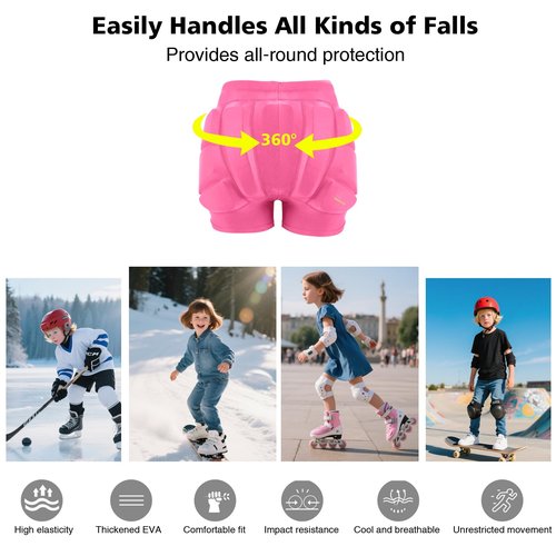 Kids Padded Shorts with Zipper, Crash Butt Pads for Hip Tailbone & Butt, Snowboard Impact Protective Pad Pants for Youth Child