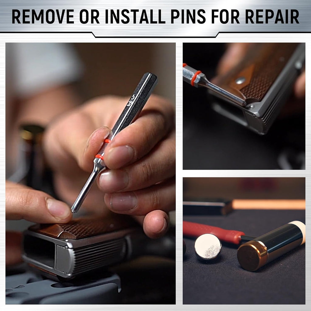 Steel Roll Pin Punch Set by [Brand Name] - Durable Punch Tool with 4 Interchangeable Faces & Storage Case