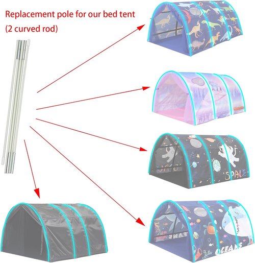 2 White Kids Bed Tent Replacement Poles - 2 White Curved Poles Used on Our Children's Bed Tent