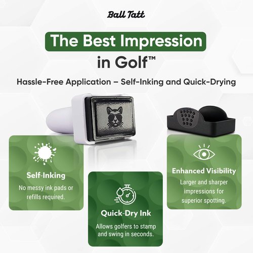 Ball Tatt - Cool Cat Golf Ball Stamp, Golf Ball Stamper, Self-Inking Golf Ball Stamp Markers, Reusable Golf Ball Marking Tool to Identify Golf Balls, Golfer Gift Golfing Accessories
