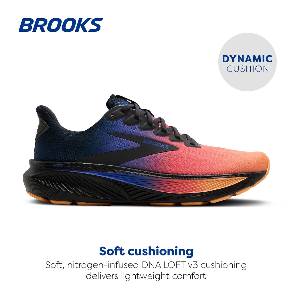 Brooks Women’s Ghost 17 Neutral Running Shoe - Night/Blue/Papaya - 8.5 Medium