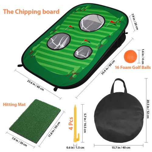 Clispeed Backyard Golf Cornhole Game – Foldable Golf Chipping Game for Backyard Office Indoor Outdoor, Includes Target, Chipping Mat, Foam Balls, Stakes and Carry Case