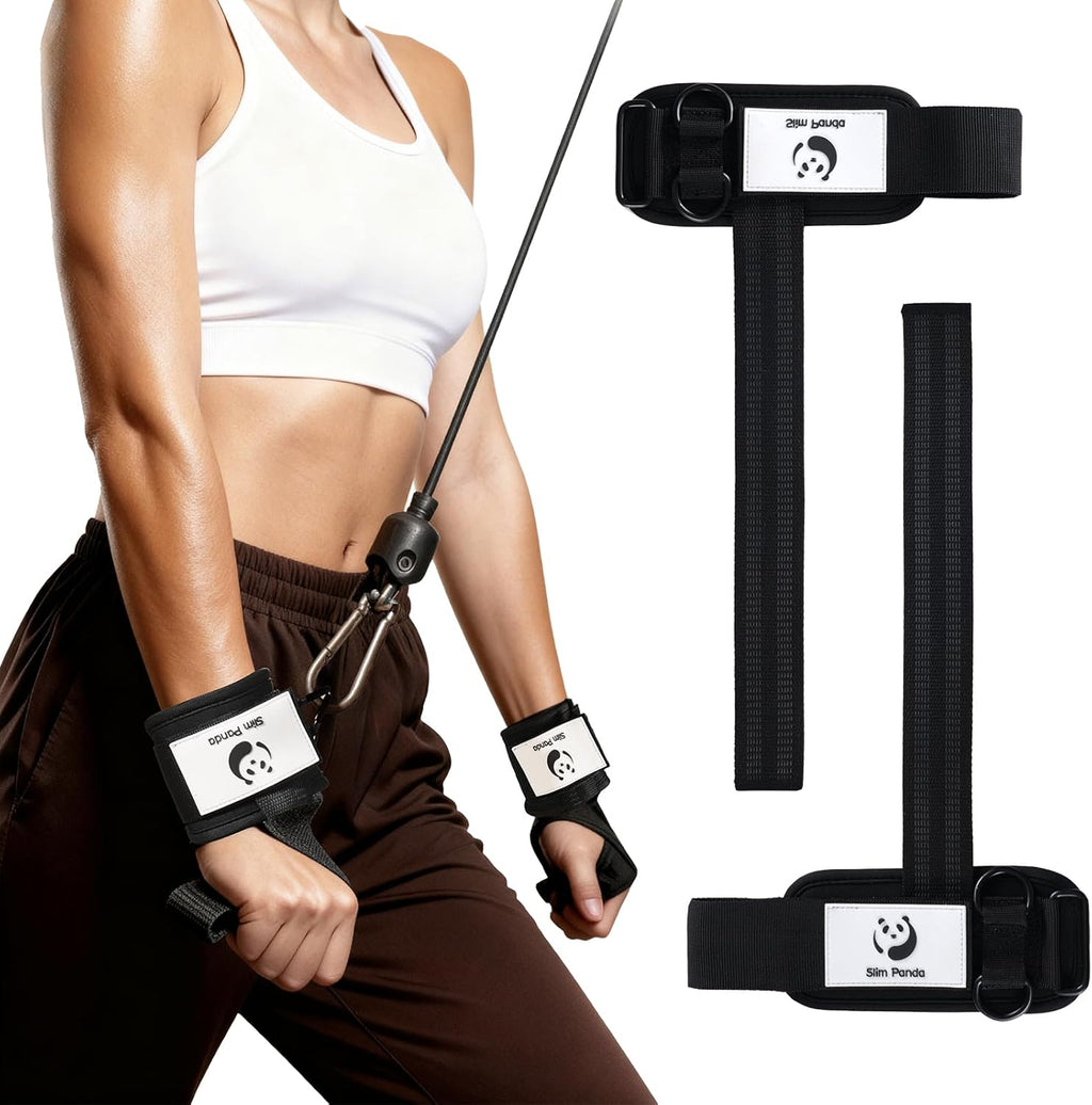 Slim Panda Weight Lifting Straps - Heavy Duty Double Cuffed D-Ring Wrist Support for Men & Women