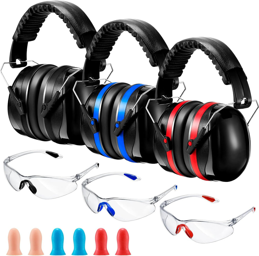 TrelaCo Shooting Ear Protection - 3 Pack Hearing Protection Ear Muffs 28dB with Glasses & Earplugs