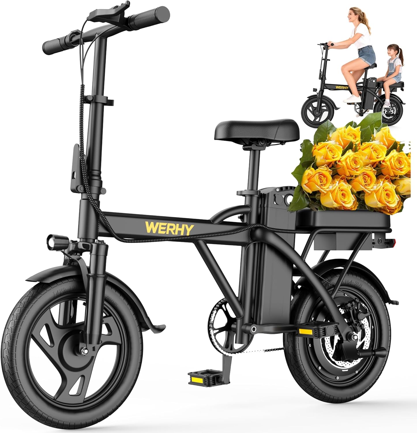 WERHY Electric Bike - 500W Motor, 22 MPH Max Speed, Folding Design, 14" Wheels, Up to 50 Miles Range