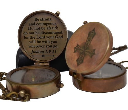 A S Handicrafts Engraved Compass, Confirmation Gift Ideas, Baptism Gifts Keepsake Compass Cross & Be Strong & Courageous, Confirmation Gift Ideas, Heavenly Gift Of Faith. Missionary, Birthday Gift,
