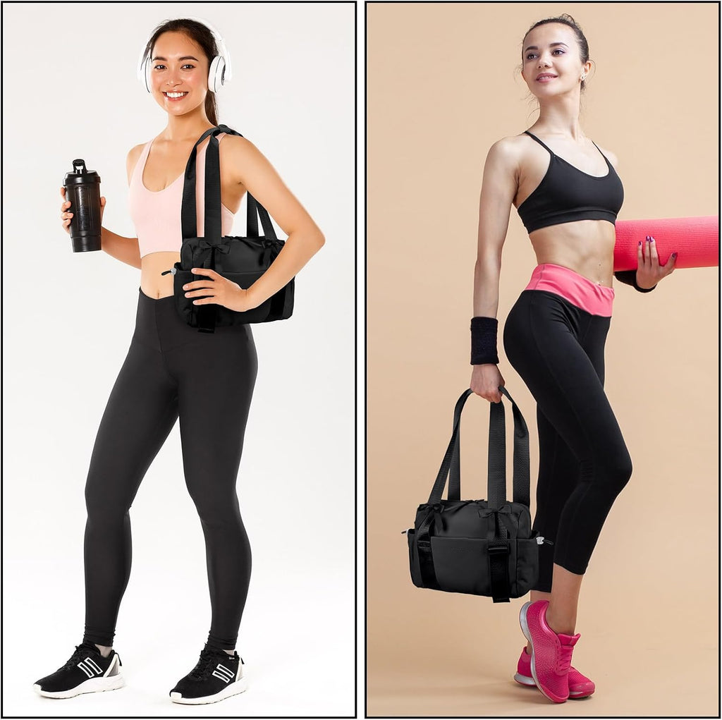 Skiennix Mini Gym Bag for Women - Stylish Black Coquette Duffle with 5 Bow Accessories | Perfect for Travel & Yoga