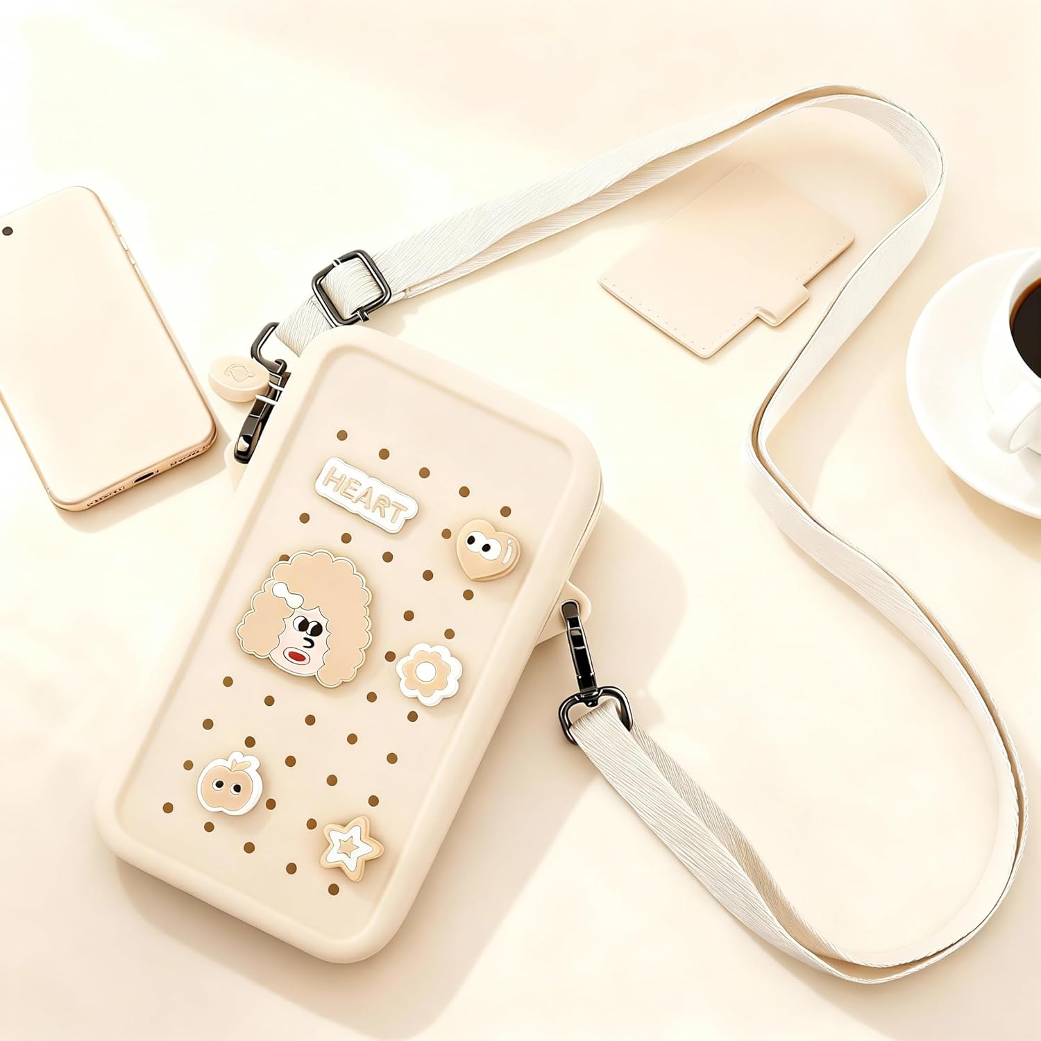 Skiennix Silicone Crossbody Bag - Waterproof & Lightweight Phone Purse with Adjustable Strap | Beige