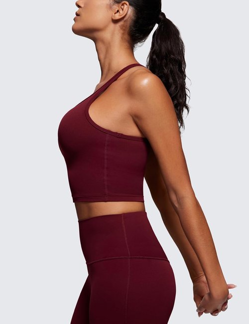 CRZ YOGA Butterluxe Racerback Crop Tank Top - Padded Y-Back Longline Sports Bra for Yoga & Workouts