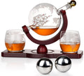 PONPUR Whiskey Decanter Globe Set - Includes 2 Glasses & 2 Ball Stones | Perfect Gift for Men, Dads & Husbands