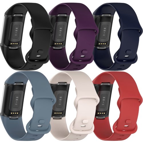 TopPerfekt Bands Compatible with Fitbit Charge 6, Adjustable Soft Silicone Sport Replacement Watch Band Straps Wristbands Bracelet for Charge 6/5 Activity Tracker Women Men (6-Pack 1, Large)
