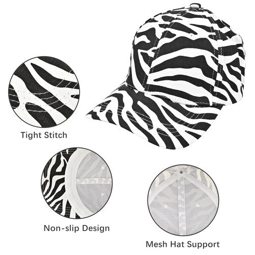 Yonchic Zebra Print Unisex Adjustable Baseball Cap, Animal Print Washed Cotton Baseball Caps for Women Men, Cute Summer Hats