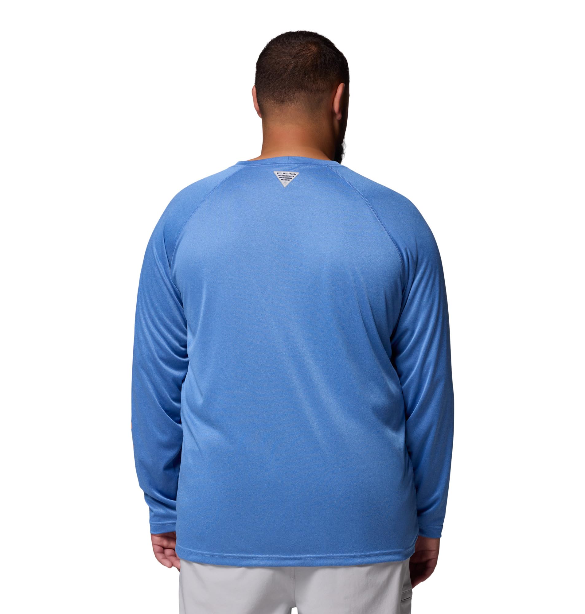 Columbia Men's PFG Terminal Tackle Long Sleeve Fishing Shirt, Vivid Blue Heather/Bright Nectar Logo, 1X