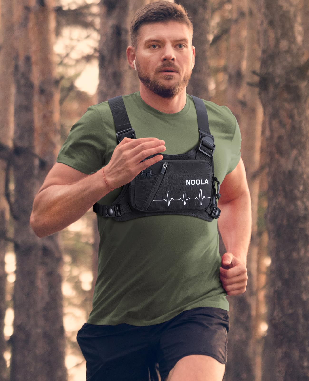 NOOLA Running Chest Pack, Running Vest for Men Women with Reflective Back, Lightweight Sport Chest Bag for Runners, Cycling, Biking, EDC Pouch, Phone Holder Carrier for Jogging, Black