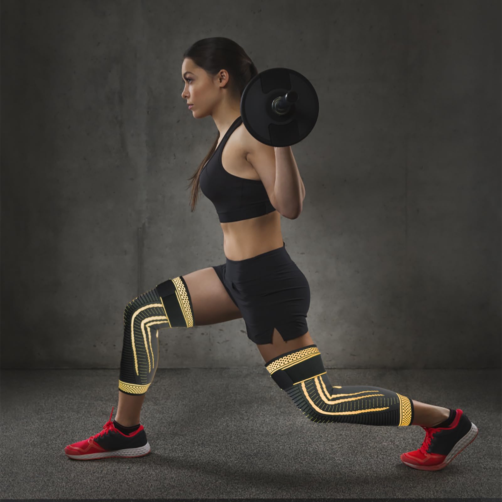 Ruilaibao Long Copper Knee Braces for Women and Men Full Leg Compression Sleeves Anti Sliping Ventilation Long Knee Support with Wraps for ACJ, PCL, Meniscus Tear, Arthritis (Copper, Medium)
