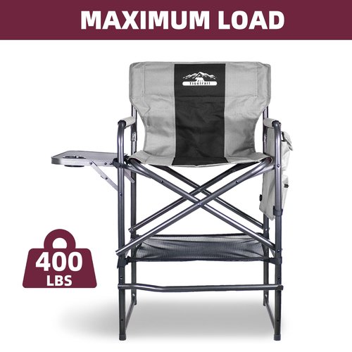 Tisetrail Tall Directors Chair 30" Seat Height, Bar Height Folding Chair with Side Table, Foldable Camping Chair with Side Pocket for Makeup Artist, Sports Event, Supports 400LBS - Black/Gray
