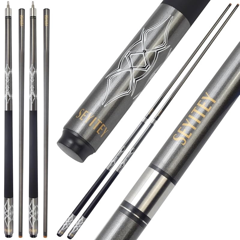 58-Inch Carbon Fiber Pool Cue - Gray, 2-Piece Snooker Cue, 13mm Tip