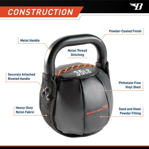 Bionic Body by Kim Lyons Soft Kettlebell 35 lb – Ergonomic Handle for Strength, Conditioning, Core & Full-Body Workouts, Home Gym, HIIT & Functional Fitness