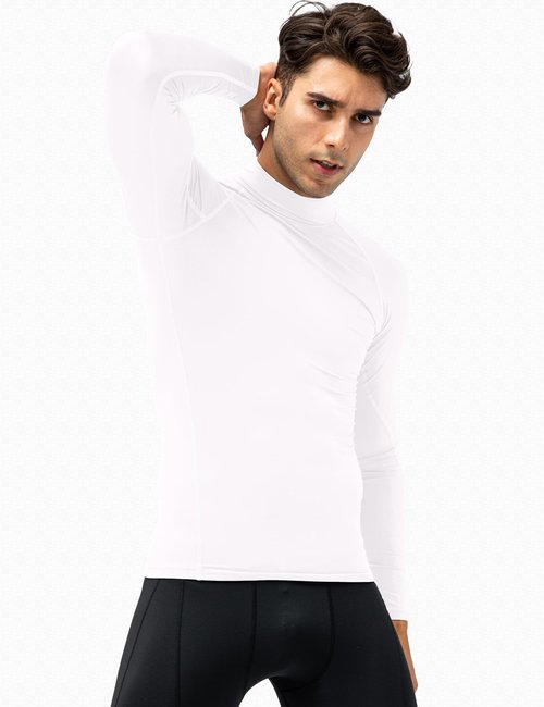 SPVISE White Long Sleeve Turtleneck Compression Shirt Men Football Undershirts Cool Dry Spandex Workout Running Sports Tops